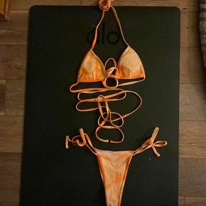 Tie Die Orange Wrap Bikini Set
